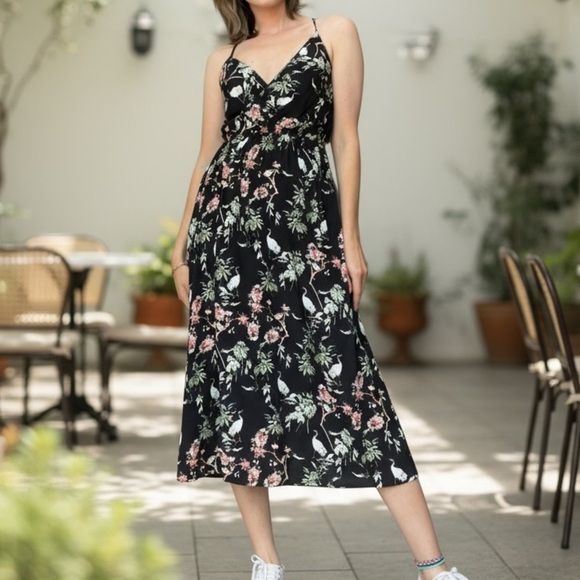 Banana Republic Dresses & Skirts - Banana Republic Black Floral Birds Midi Dress Strappy Summer Dress 4